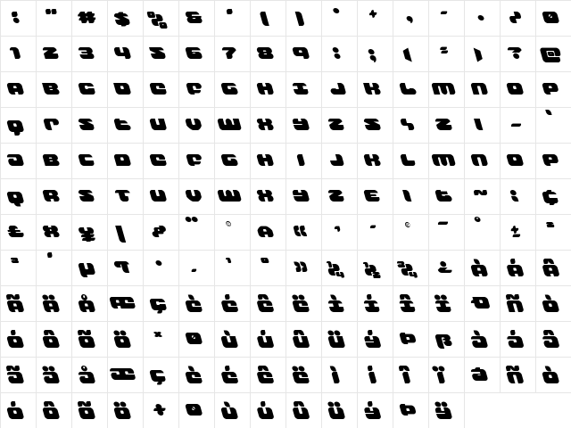 Groovy Smoothie Leftalic Italic  glyph index