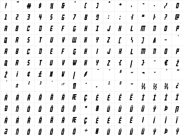 Rockledge Sem-Italic Sem-Italic  glyph index