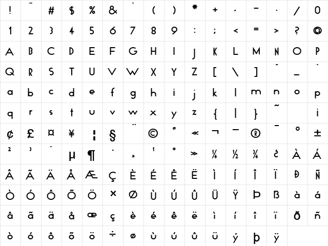 Compass Bold  glyph index