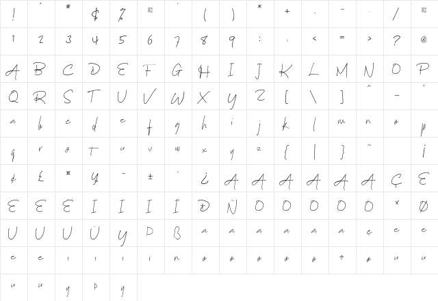 Nayla Signattures_DEMO Regular  glyph index