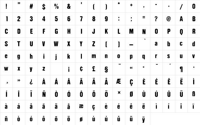 NimbusSanDBlaConRo1 Regular  glyph index