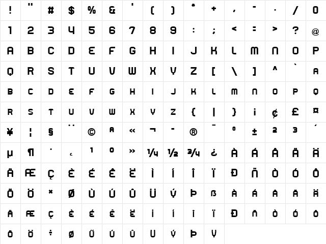 Rueck Regular  glyph index