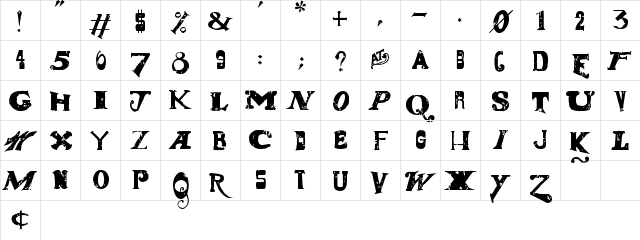 Dude Ranch Regular  glyph index