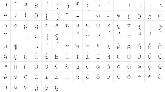 StarryType Regular  glyph index