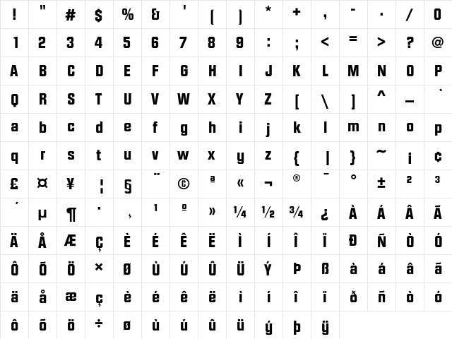 DiamanteEF Bold  glyph index