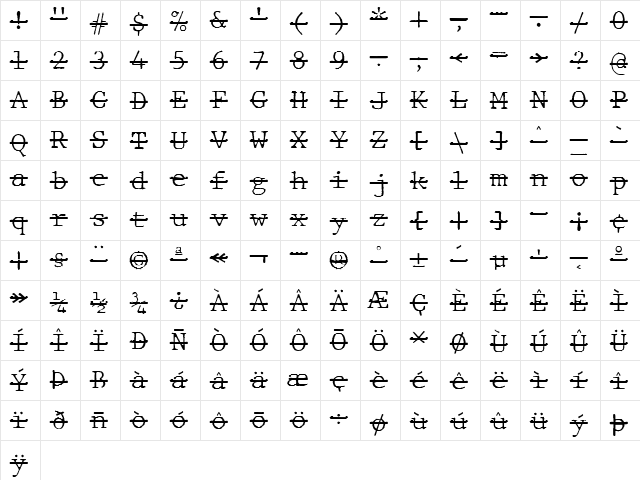 JMH Typewriter mono Fine Over Regular  glyph index