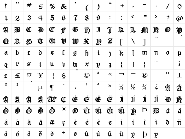 Manuscript-Extended Normal  glyph index