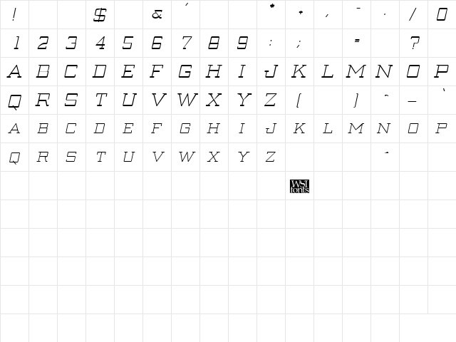 Creenay Italic  glyph index