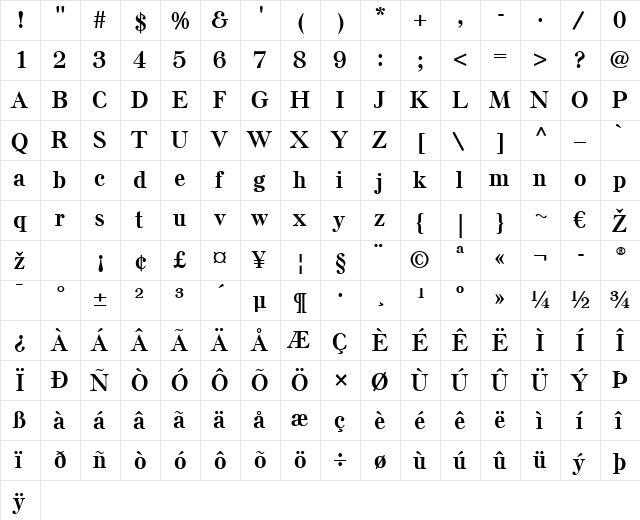 Else LT Medium Bold  glyph index