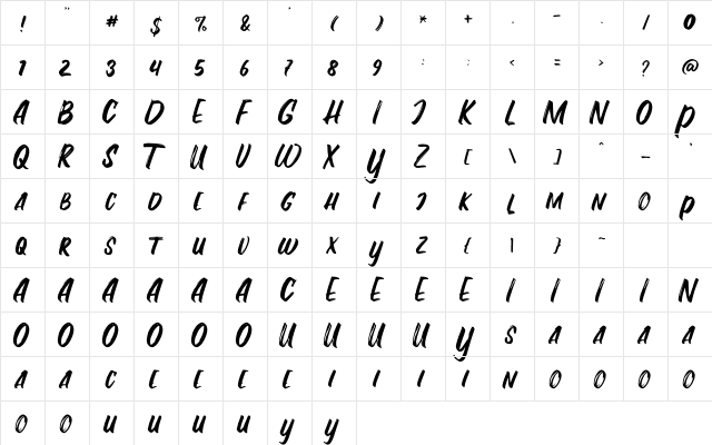 Fontania Regular  glyph index
