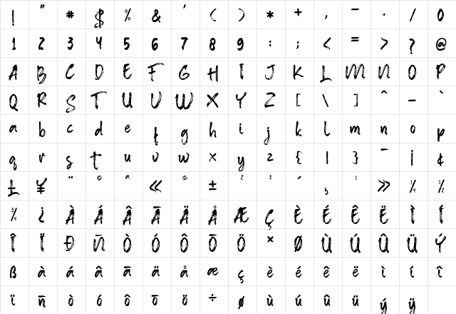 Anther Brush Regular  glyph index
