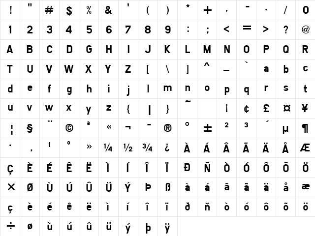 SnvDReg Regular  glyph index