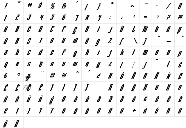 Blahaus Regular  glyph index