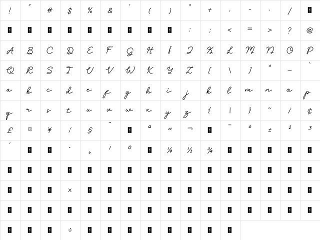 Clara Sydney_DEMO_Personal Use Regular  glyph index