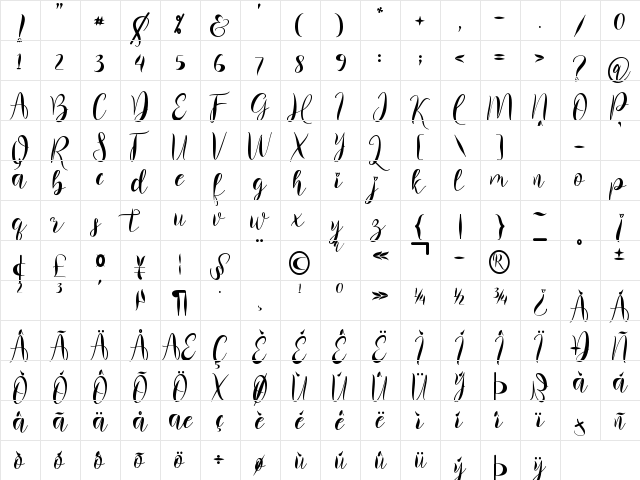 Balissha Regular  glyph index