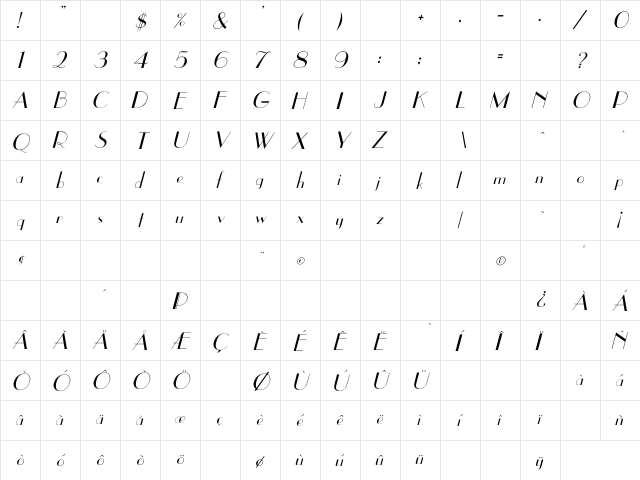 UppEa Italic Regular  glyph index