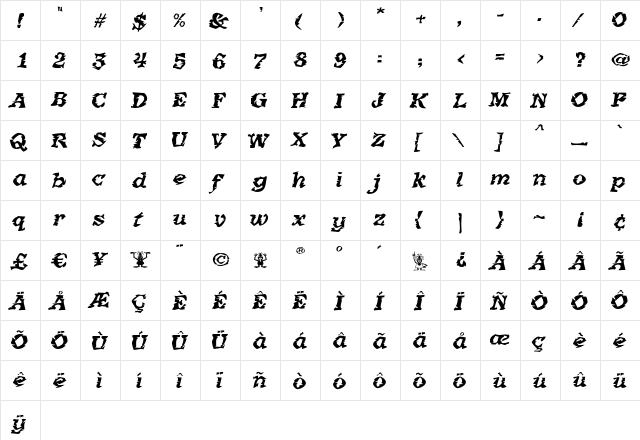 JollyRoger Regular  glyph index