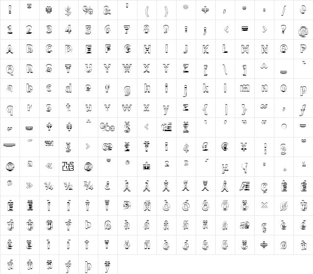 Erectlorite Regular  glyph index