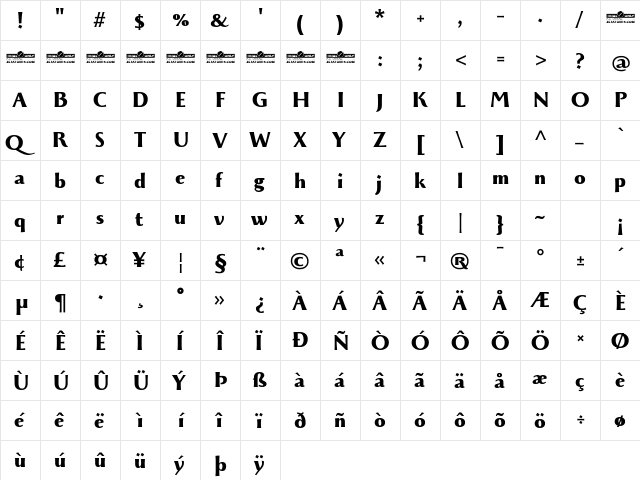 Monterchi Trial Extrabold  glyph index