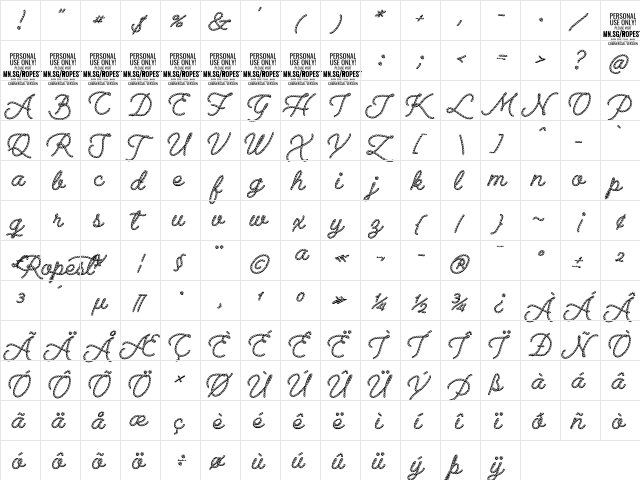 Ropest PERSONAL USE ONLY Regular  glyph index