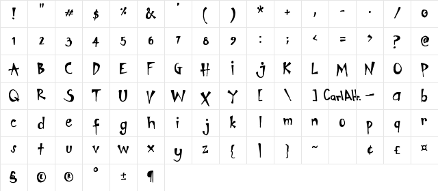 CarlAlt. Regular  glyph index