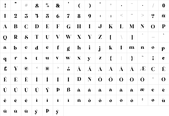 Nevrada Neue 
  glyph index