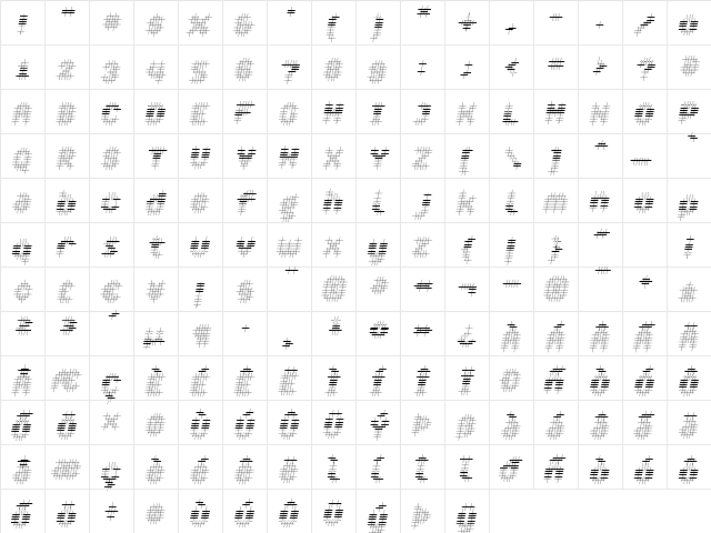 Overcross ExtraLightOblique  glyph index