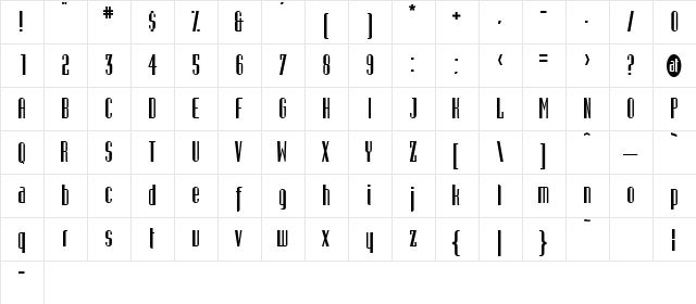 Gustavus Regular  glyph index