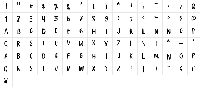 Dale Adventure Regular  glyph index