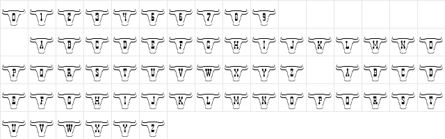 101! Texan Style Regular  glyph index