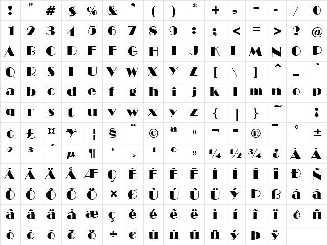 New York Deco Regular  glyph index