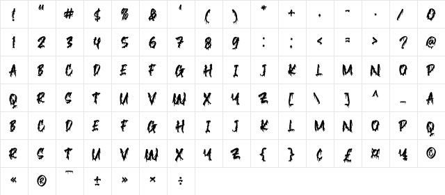 Blackink Regular  glyph index