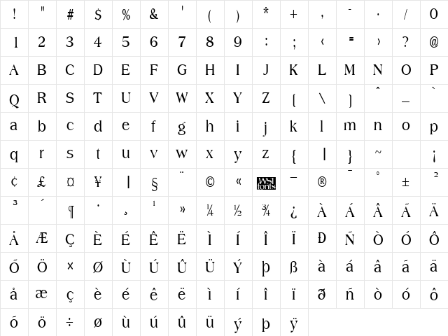 AmphionCondensed Bold  glyph index