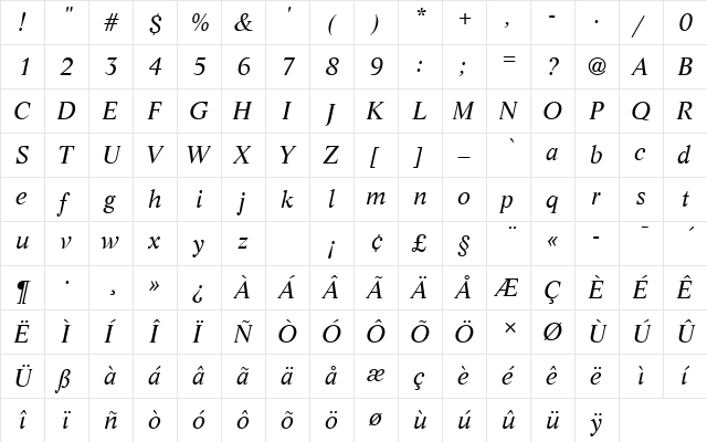 LifeTRegItaRo1 Regular  glyph index