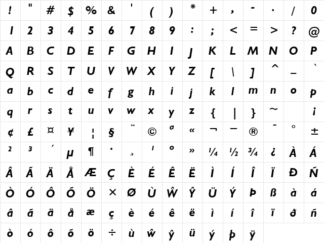 NRB Welsh Gillian BoldItalic  glyph index