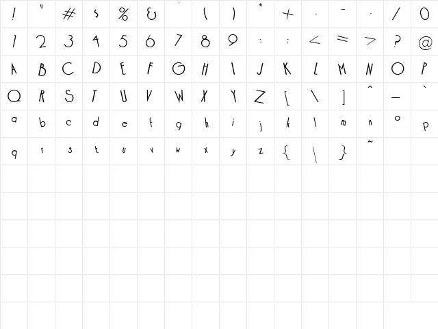 Slum Regular  glyph index