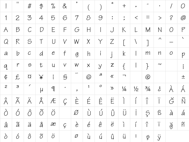 Technical Plain  glyph index