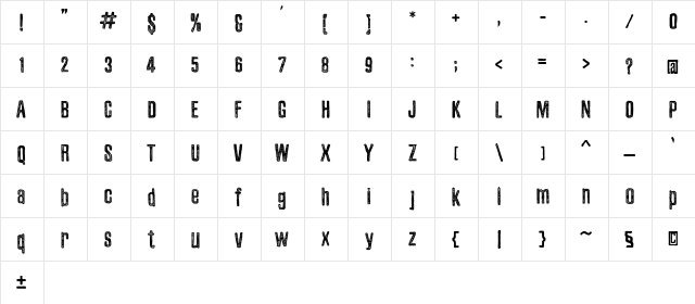 Zubajda Str Regular  glyph index