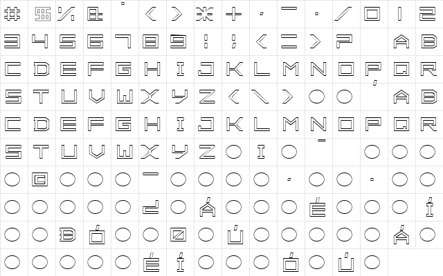 ALPHA OUTLINE  glyph index
