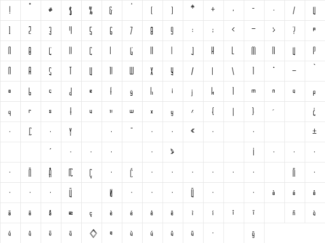 Joe 11 Regular  glyph index