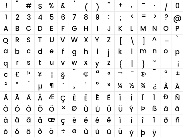 Poppins Medium Regular  glyph index