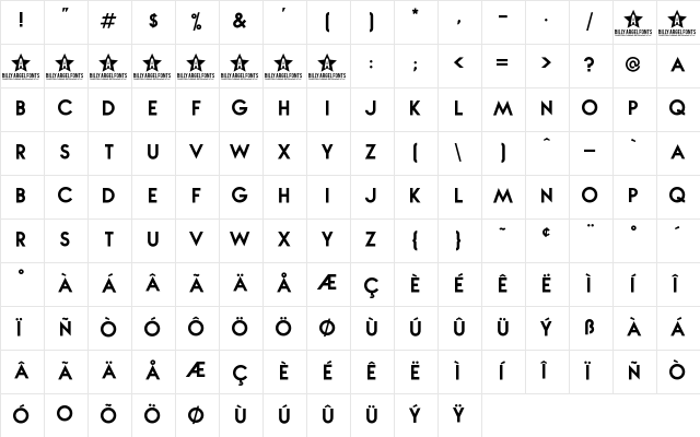 NOVA Regular  glyph index