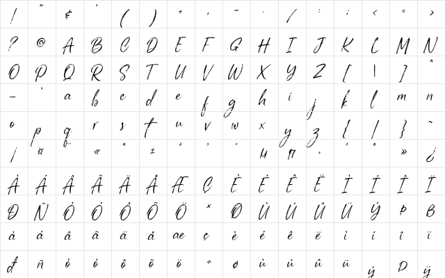Cutterlines DEMO Regular  glyph index
