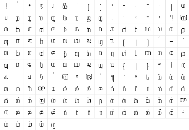 Jakone Condensed  glyph index