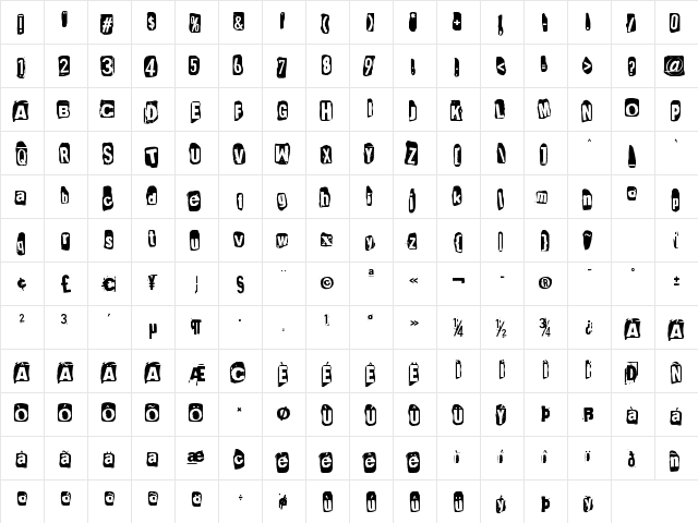 Punk'snotdead Regular  glyph index