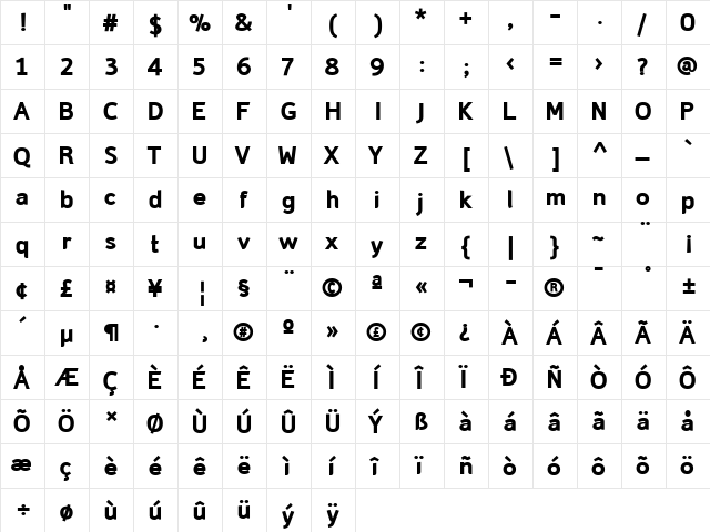 Domestos98 BlacK  glyph index