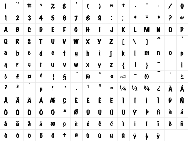 MarkingPenHeavy normal  glyph index