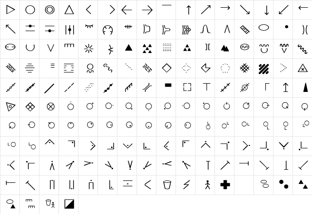 Orienteering Regular  glyph index