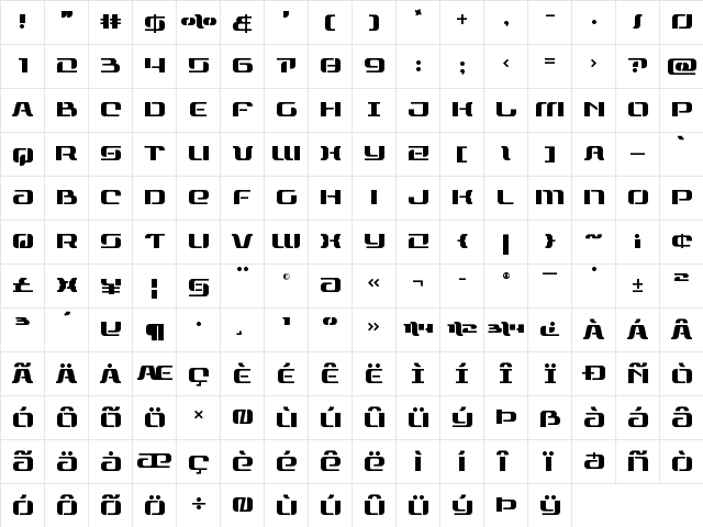 Range Paladin Regular  glyph index