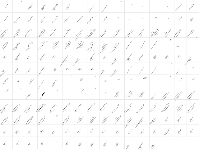 Argentina Script Italic  glyph index